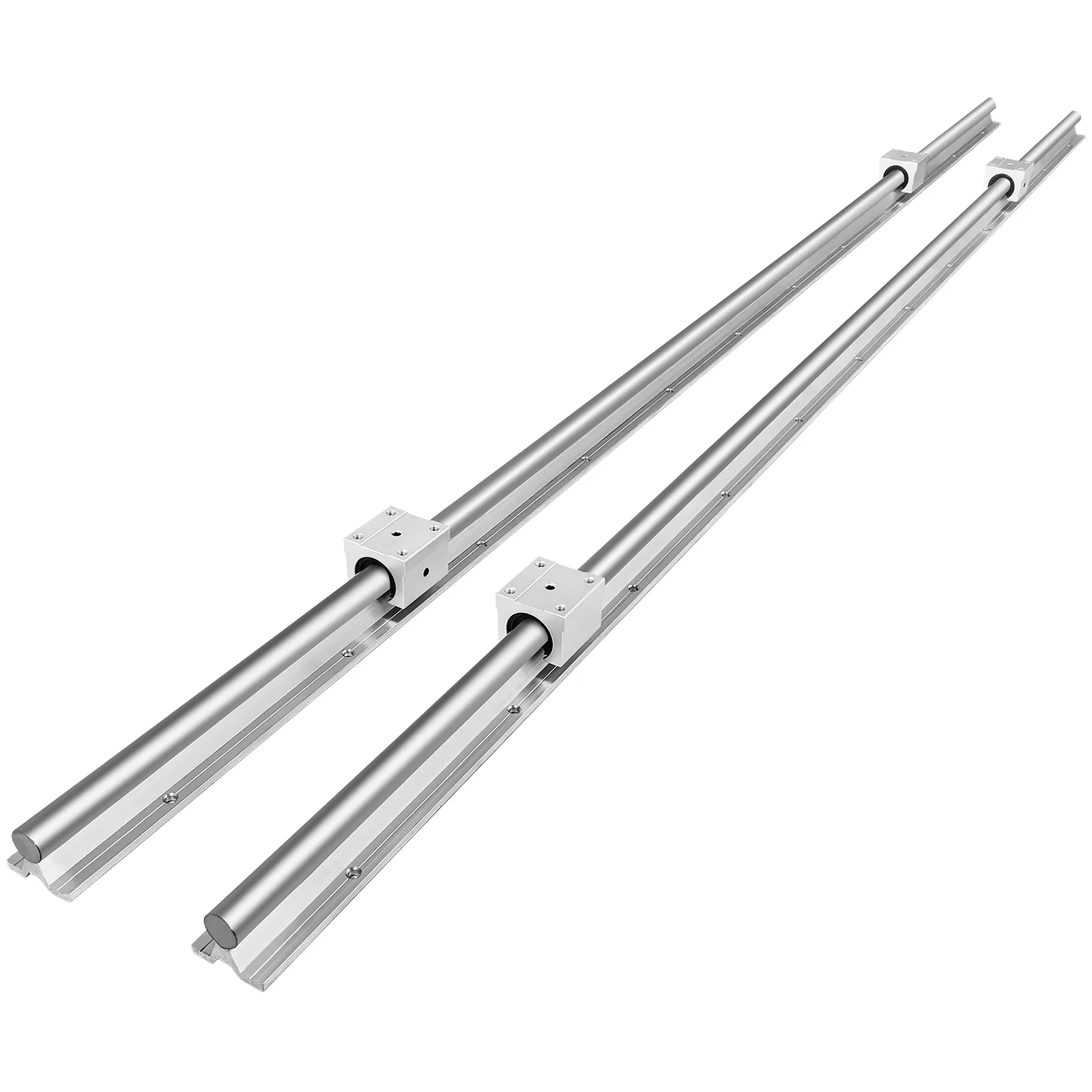 two stainless steel VEVOR linear rail sets with silver sliders and mounting holes.