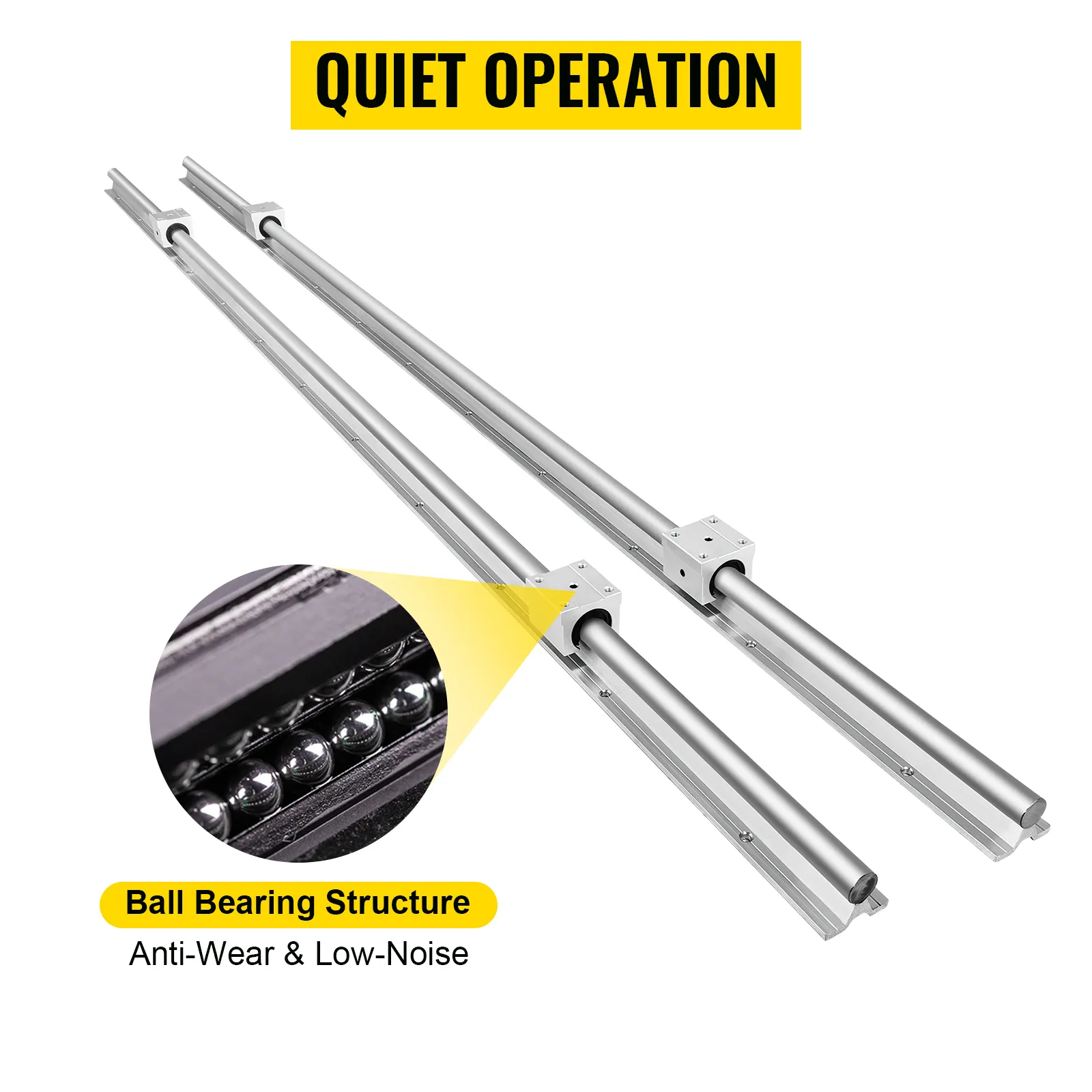 VEVOR linear rail set with ball bearing structure for quiet, anti-wear operation.