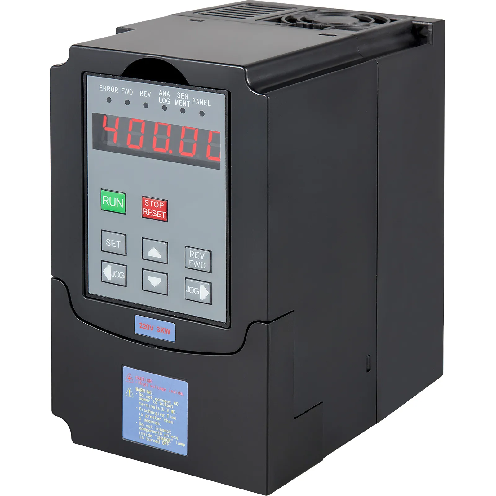VFD VEVOR 3kw negro con pantalla digital y botones de control.