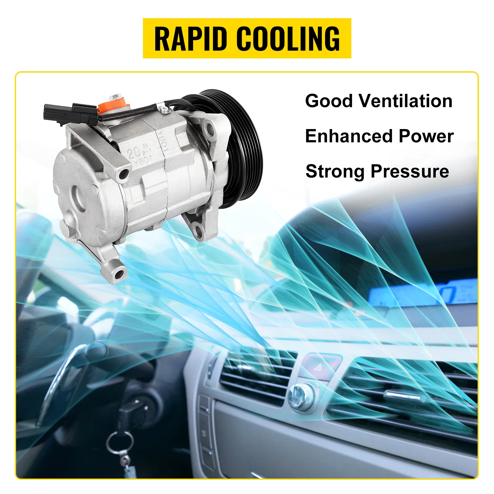 Compresor de aire acondicionado VEVOR que ofrece enfriamiento rápido, buena ventilación, mayor potencia y fuerte presión.