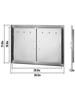 VEVOR outdoor kitchen access door, dual panels, dimensions: 30.5 x 21 x 1.2 inches.
