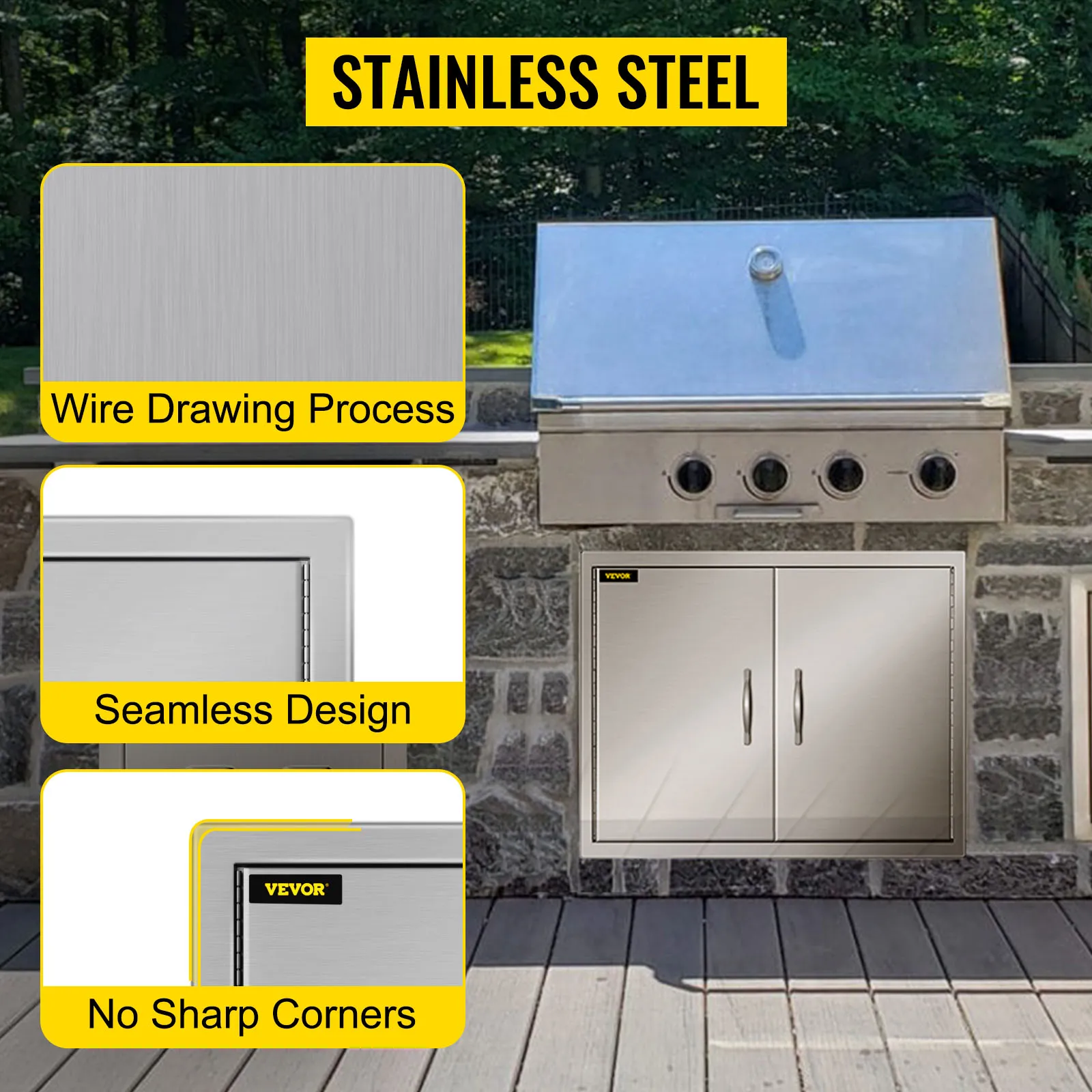 VEVOR outdoor kitchen access door with seamless design and no sharp corners.
