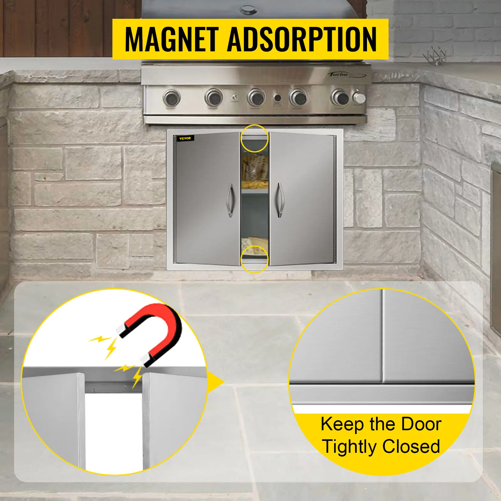 VEVOR outdoor kitchen access door with magnet adsorption, tightly closed design features.