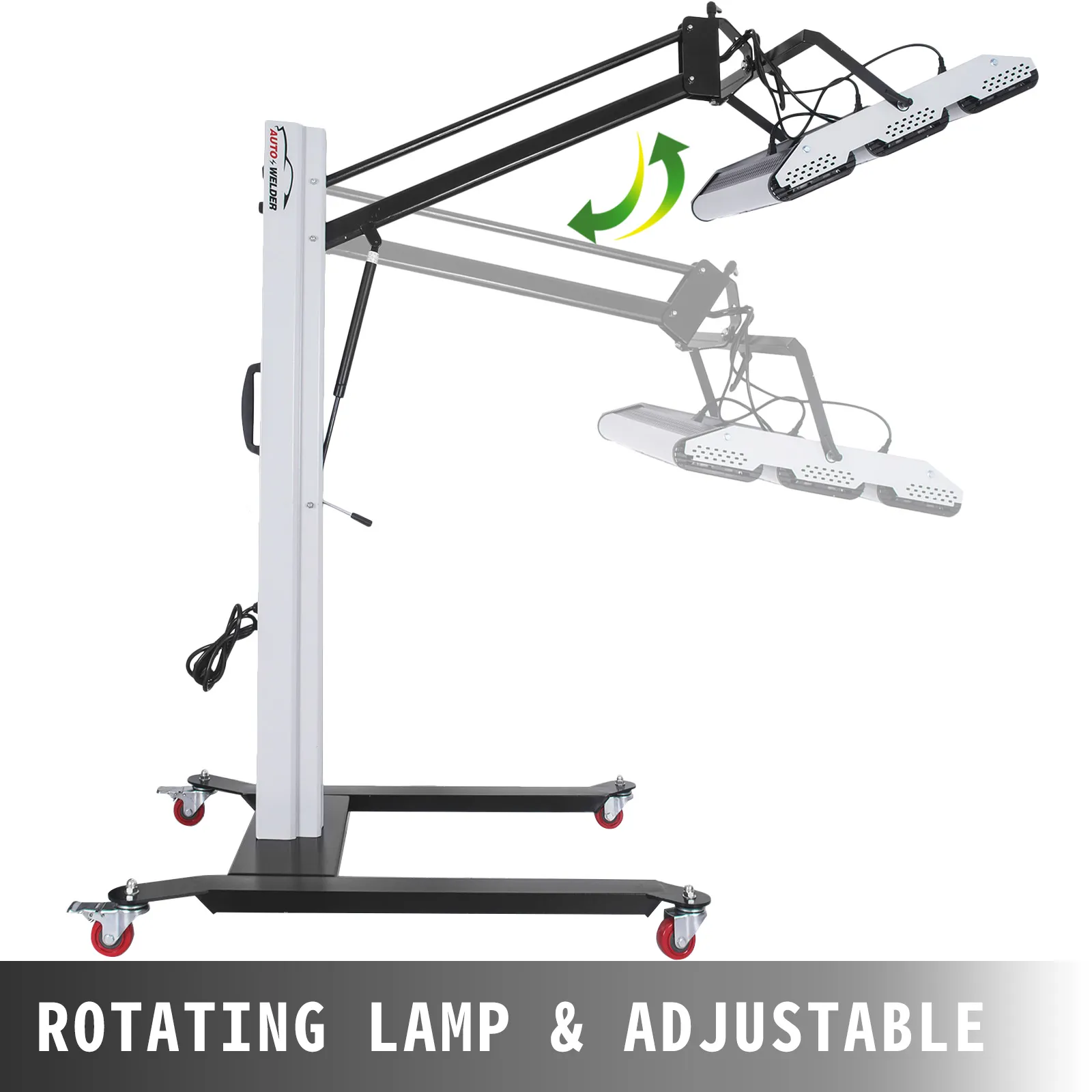 Lámpara de curado de pintura por infrarrojos VEVOR con cabezal giratorio ajustable y base móvil.