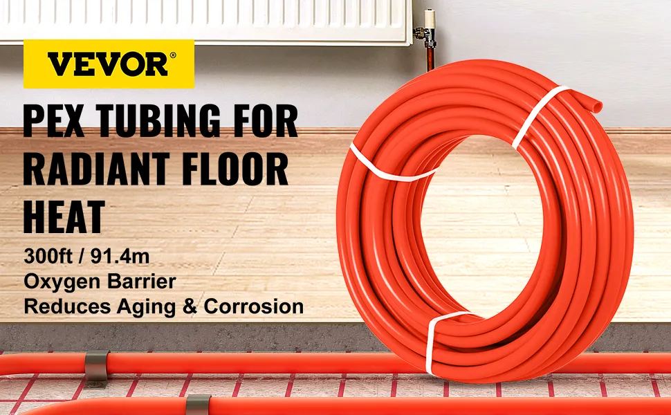 VEVOR oxygen barrier pex-b pipe for radiant floor heat, 300ft coil, red color