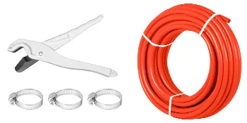 VEVOR oxygen barrier pex-b pipe with tool and clamps for plumbing installation.