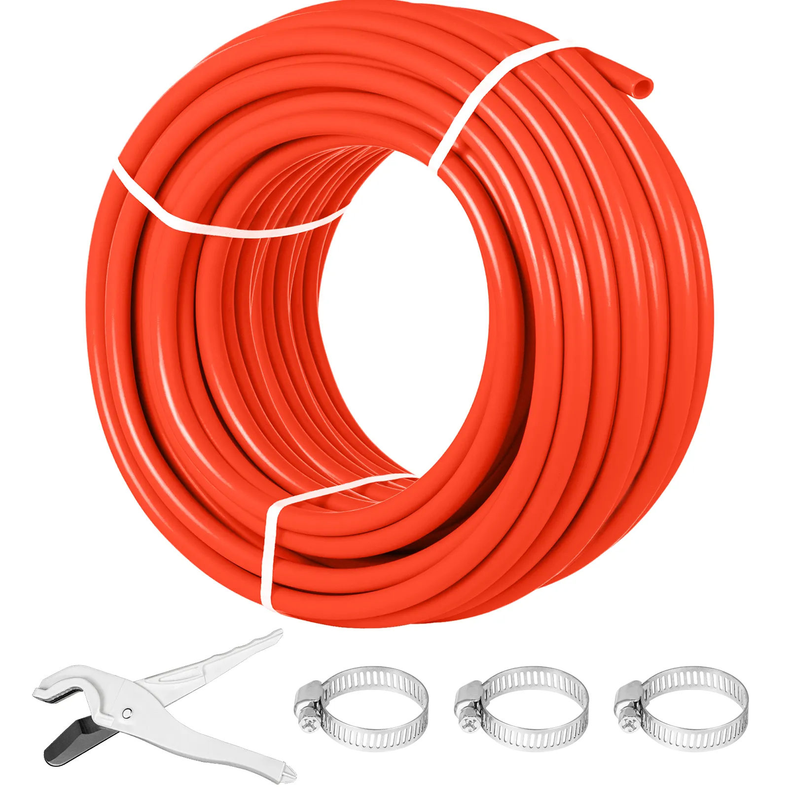 red VEVOR oxygen barrier pex-b pipe rolled with pipe cutter and clamps included