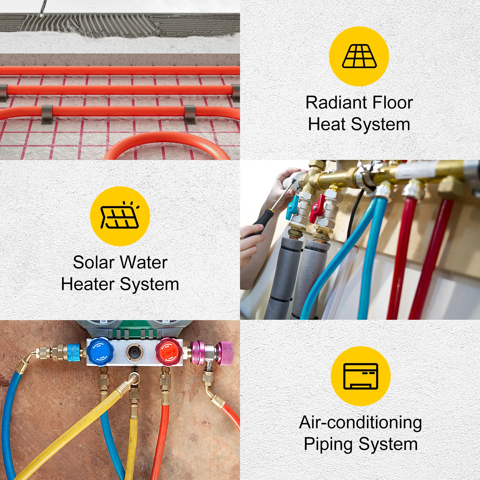 VEVOR oxygen barrier pex-b pipe for heating, water, and ac systems.