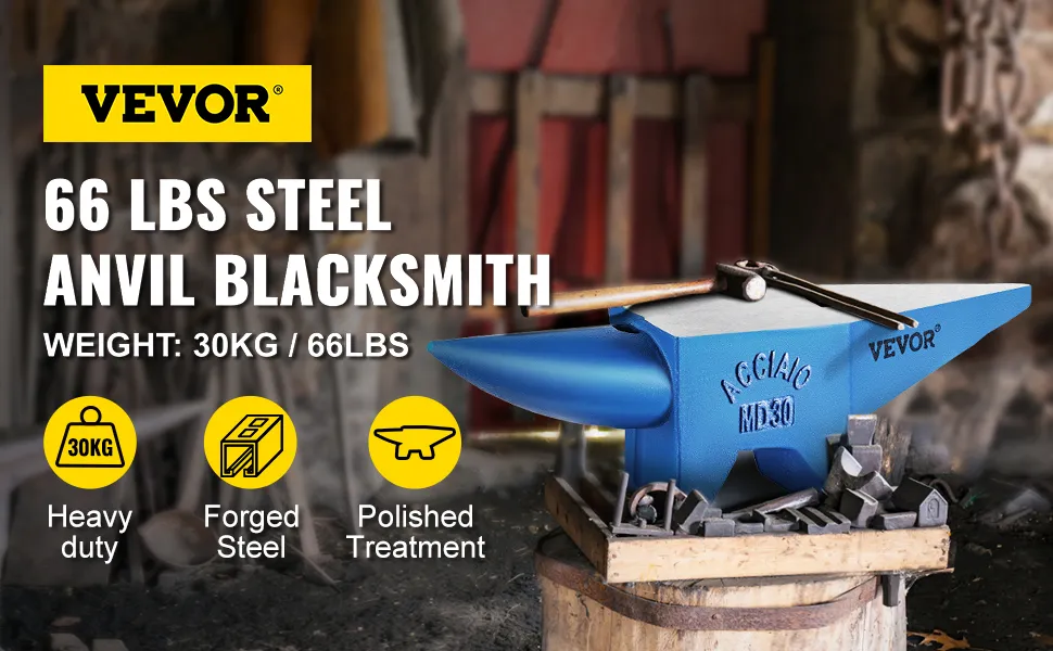 VEVOR blacksmith anvil 66 lbs steel, heavy duty, forged steel, polished treatment.
