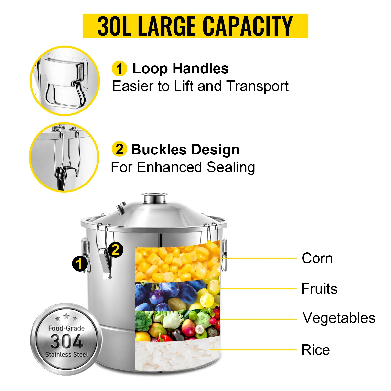 Destilador de alcohol VEVOR de 30 l con asas de bucle y hebillas para sellar.