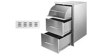 stainless steel VEVOR outdoor kitchen drawers with triple compartment storage.