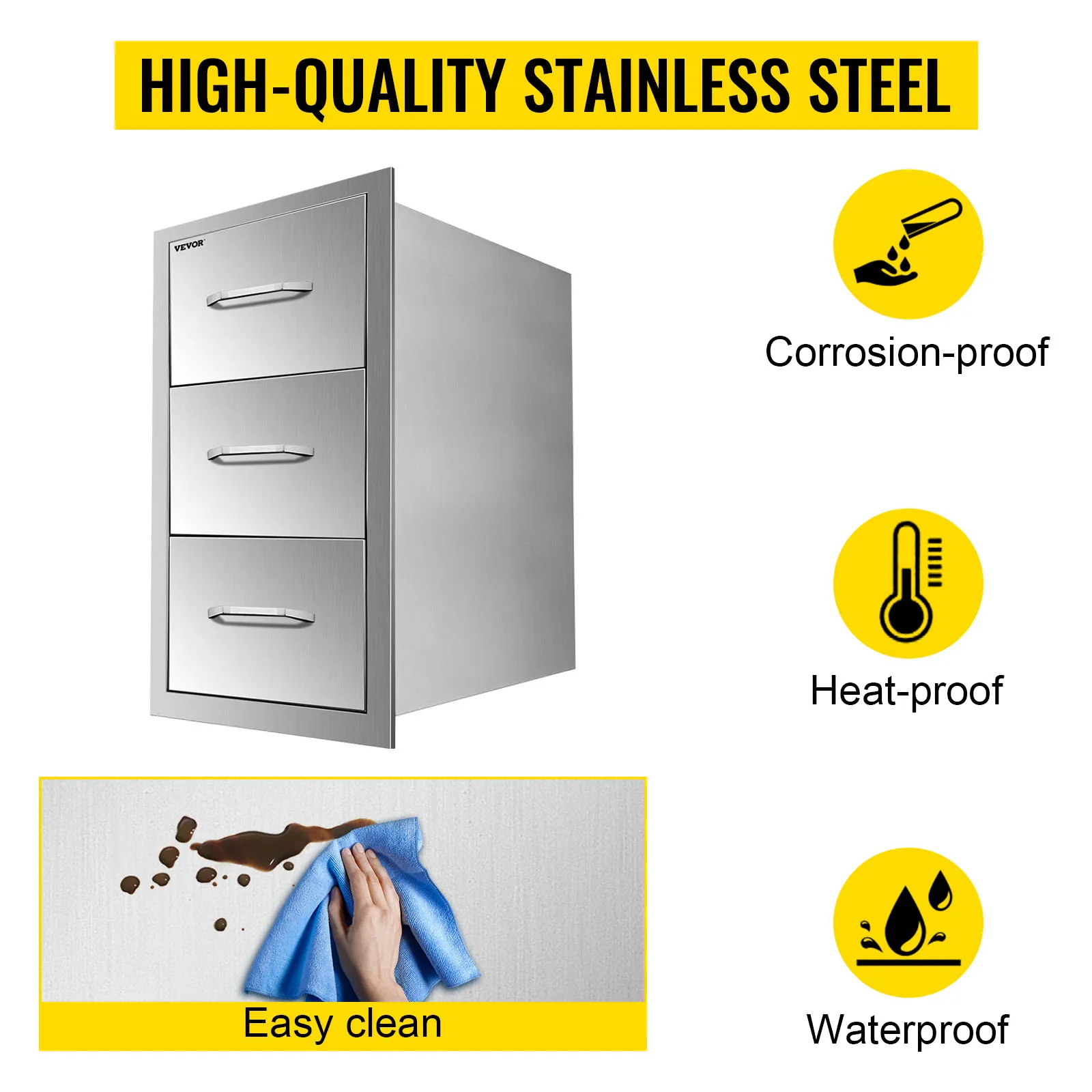 high-quality VEVOR outdoor kitchen drawers, corrosion-proof, heat-proof, waterproof, easy clean.
