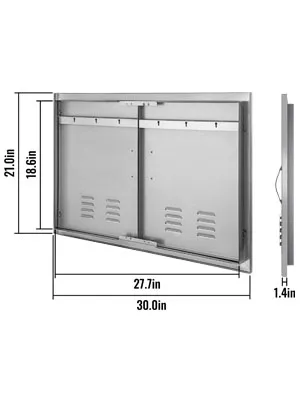 Puerta de acceso para barbacoa VEVOR, acero inoxidable, dimensiones 30x21 pulgadas con paneles ventilados.