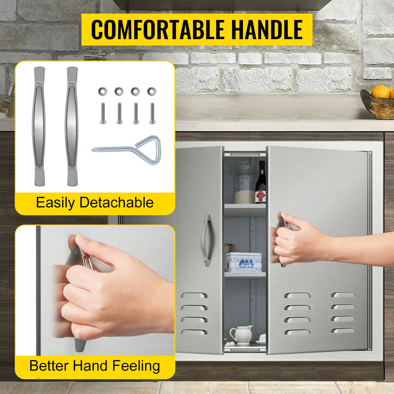 Puerta de acceso para barbacoa VEVOR con un mango cómodo, fácilmente desmontable y mejor sensación en la mano.