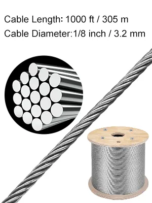 VEVOR stainless steel cable, 1000ft/305m length, 1/8 inch/3.2mm diameter on reel.