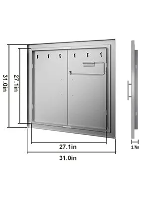 Puerta de acceso para barbacoa VEVOR con dimensiones 31 x 27,1 pulgadas, puerta doble de acero inoxidable.