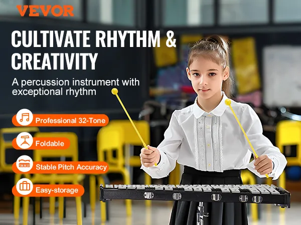 VEVOR glockenspiel kit in a classroom setting, featuring a child playing the professional 32-tone instrument.