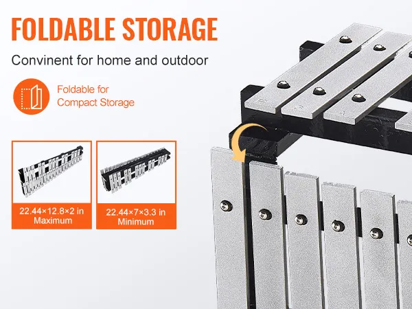 Opvouwbare VEVOR klokkenspelxylofoon, ideaal voor thuis- en buitengebruik, met compacte opbergruimte.