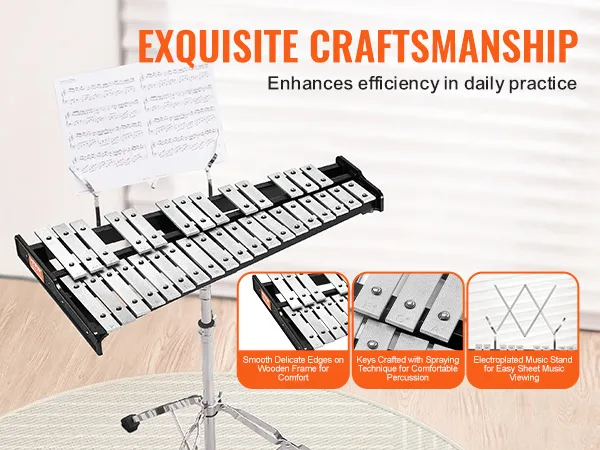 VEVOR glockenspiel kit with smooth wooden frame, comfortable percussion keys, and music stand.