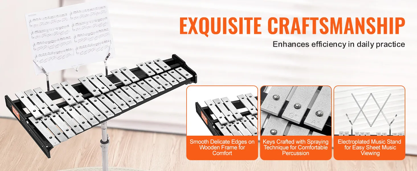 VEVOR glockenspiel kit with smooth wooden frame, comfortable percussion keys, and music stand.
