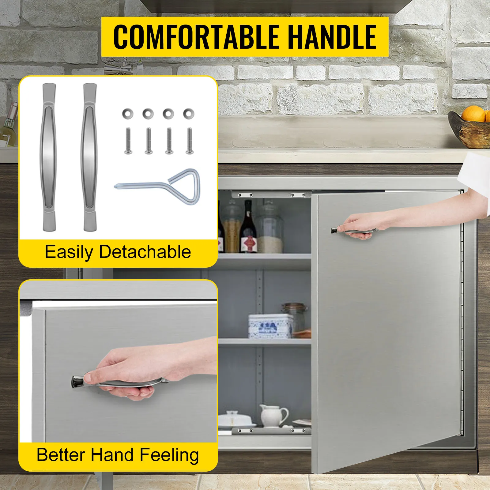 Drzwiczki do grilla VEVOR z wygodnym uchwytem, łatwe do odłączenia i wygodniejsze w dotyku.