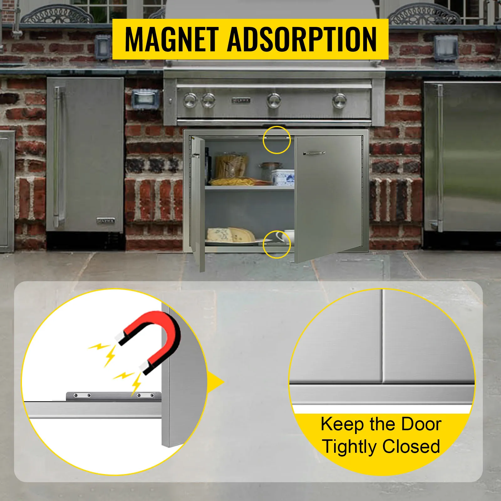 Drzwiczki dostępowe do grilla VEVOR z adsorpcją magnetyczną w kuchni na świeżym powietrzu.
