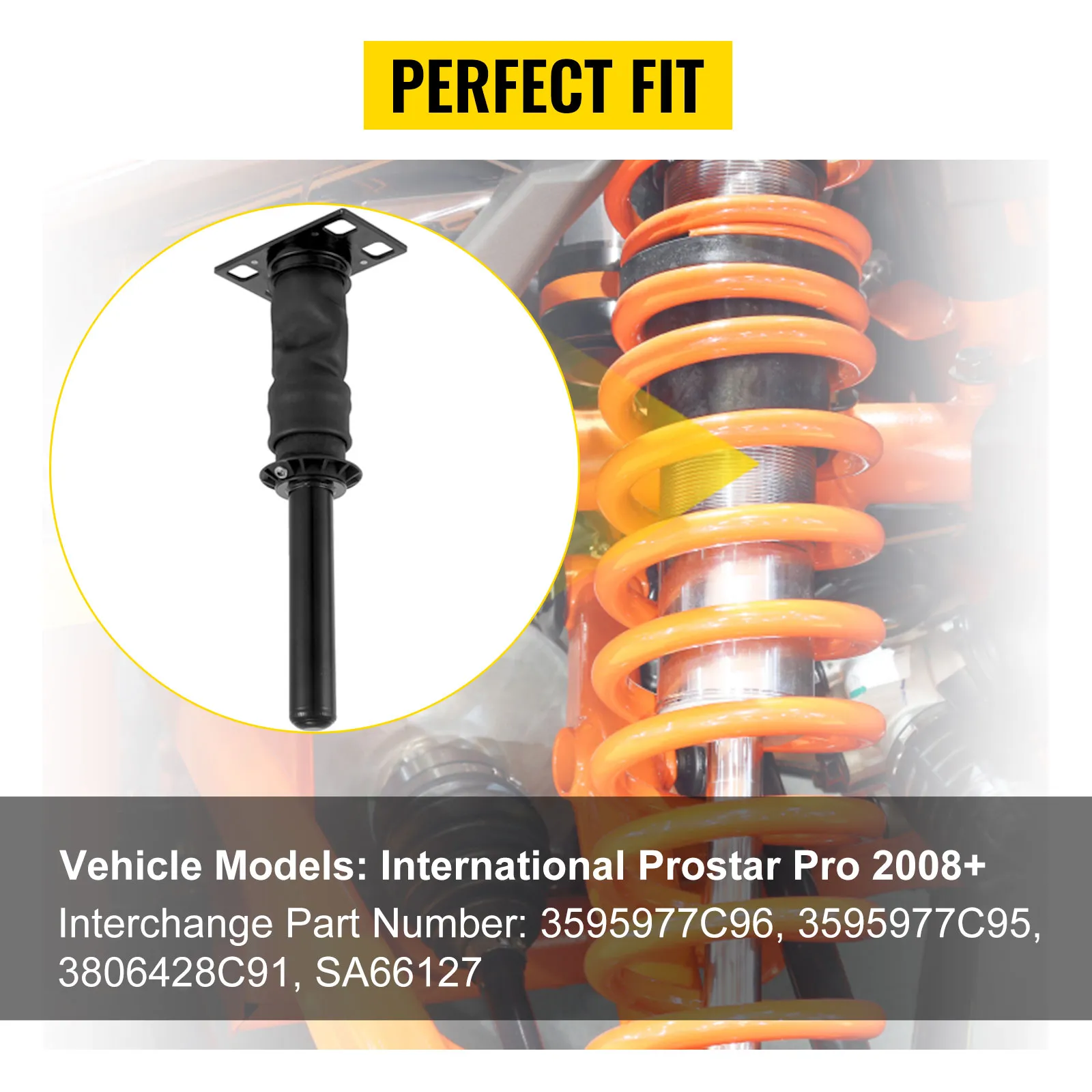 VEVOR cab shock absorber for international prostar pro 2008+ with part numbers shown.