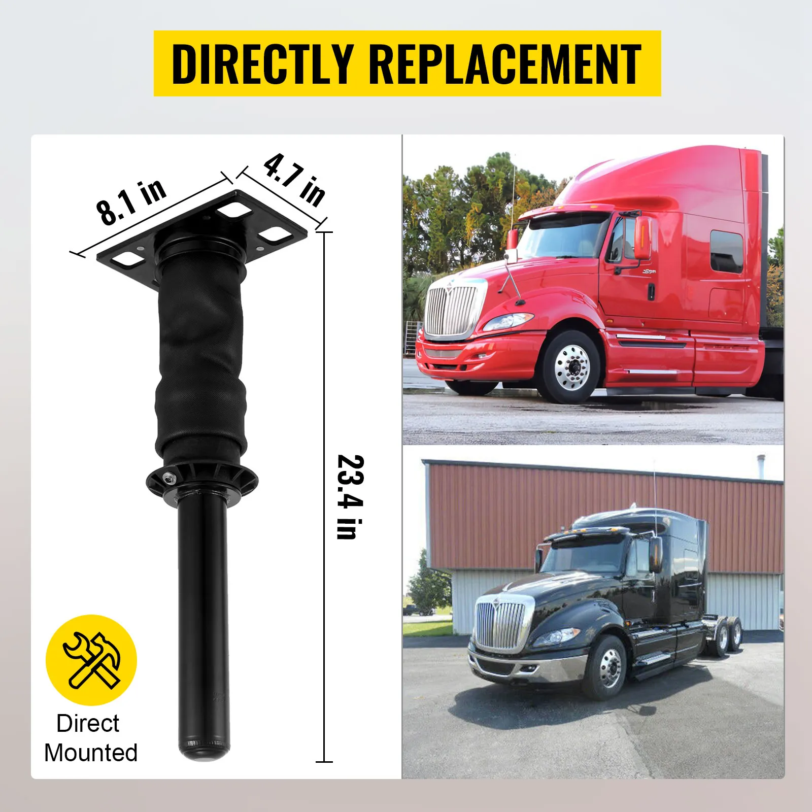 VEVOR cab shock absorber international prostar, dimensions and replacement details.