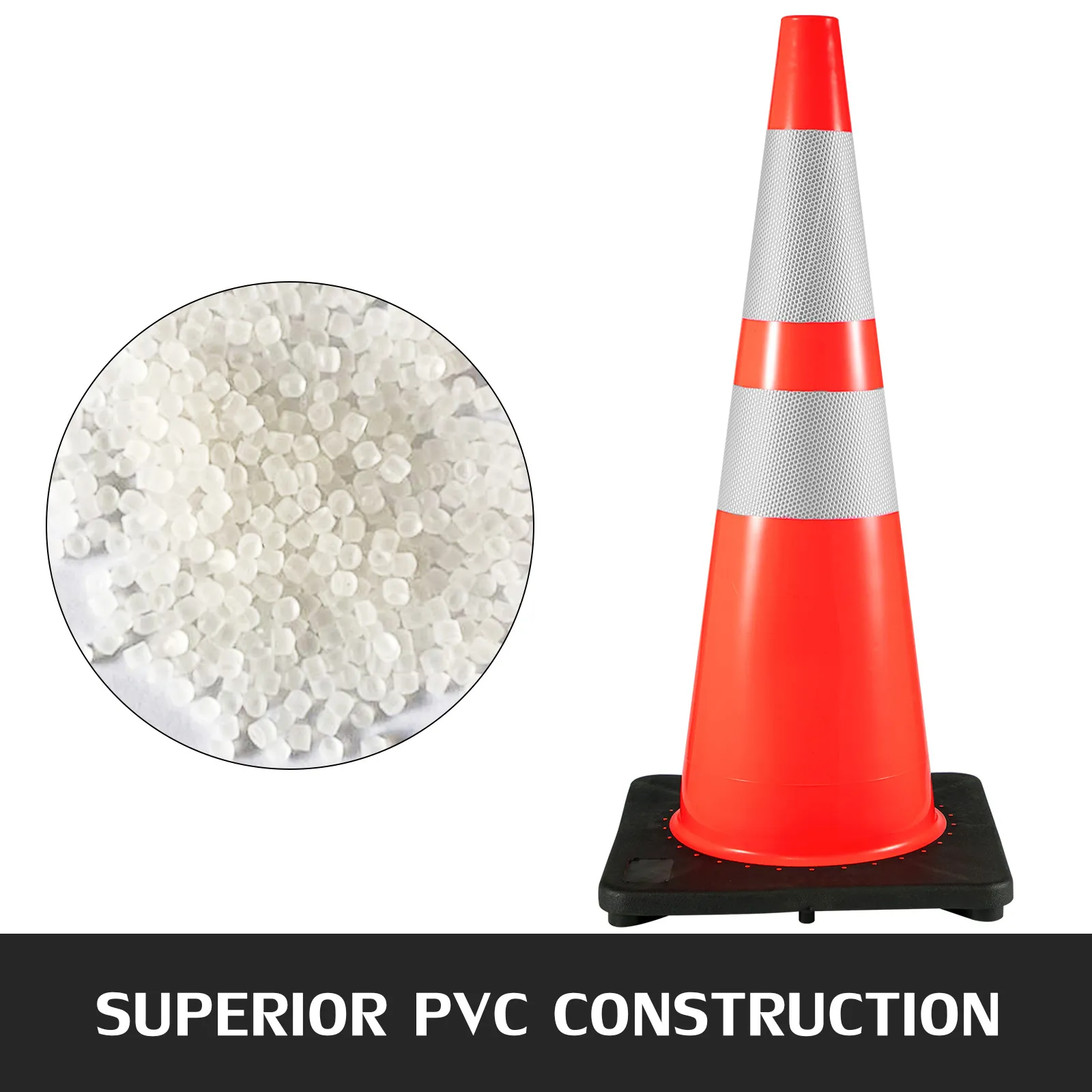 VEVOR verkeerskegels: superieure pvc-constructie met witte reflecterende banden.