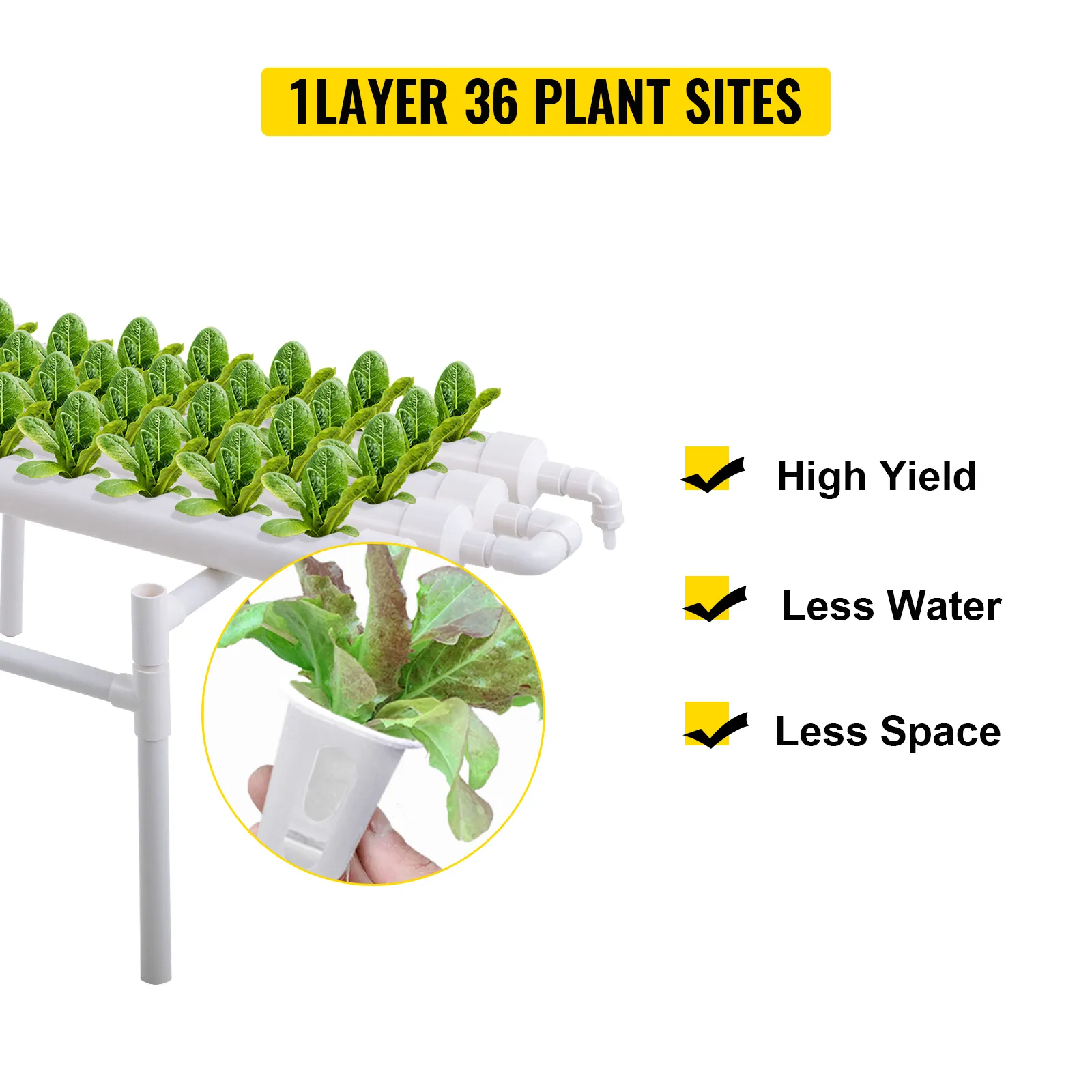 VEVOR hydroponic grow kit with 36 plant sites for high yield, less water, and space.