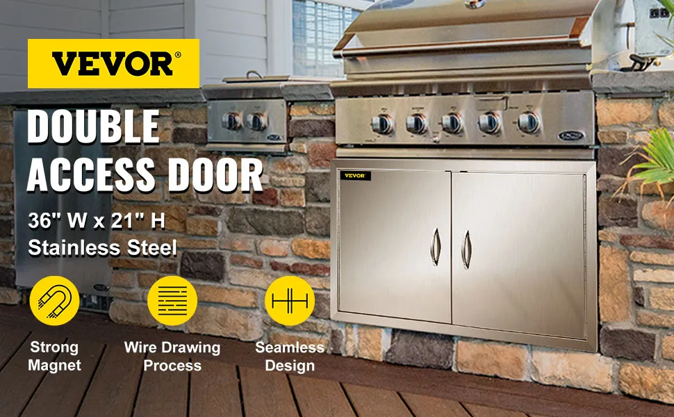 Drzwiczki dostępowe do grilla VEVOR, szer. 36" x wys. 21", stal nierdzewna, bezszwowe wykończenie, silny magnes.