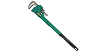 green and black VEVOR pipe wrench with adjustable jaw and long handle.