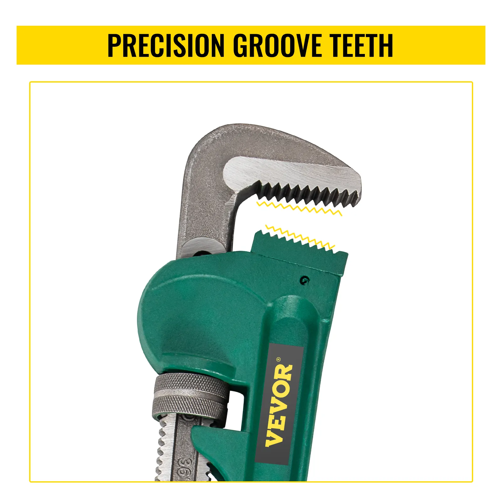 VEVOR pipe wrench with precision groove teeth for enhanced grip and performance.
