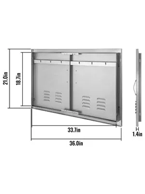 Puerta de isla de barbacoa VEVOR de acero inoxidable, 36 x 21 pulgadas con medidas y puertas dobles.