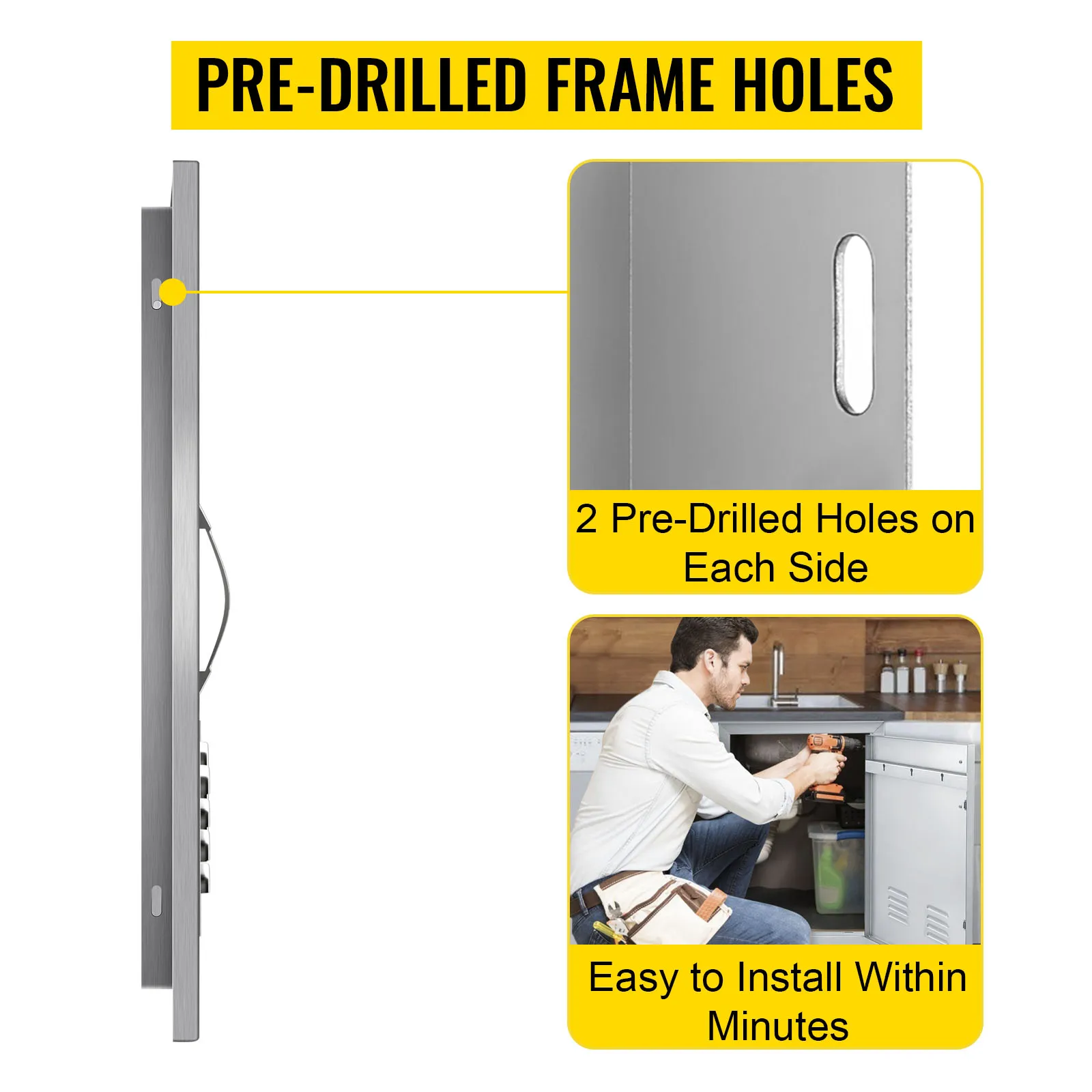 Puerta de isla de barbacoa VEVOR con orificios de marco pretaladrados para una fácil instalación.