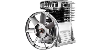 silver VEVOR air compressor pump with prominent cooling fins and a large pulley.