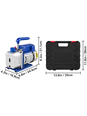 Kit de bomba de vacío de aire HVAC VEVOR con bomba compacta y estuche de transporte negro resistente.