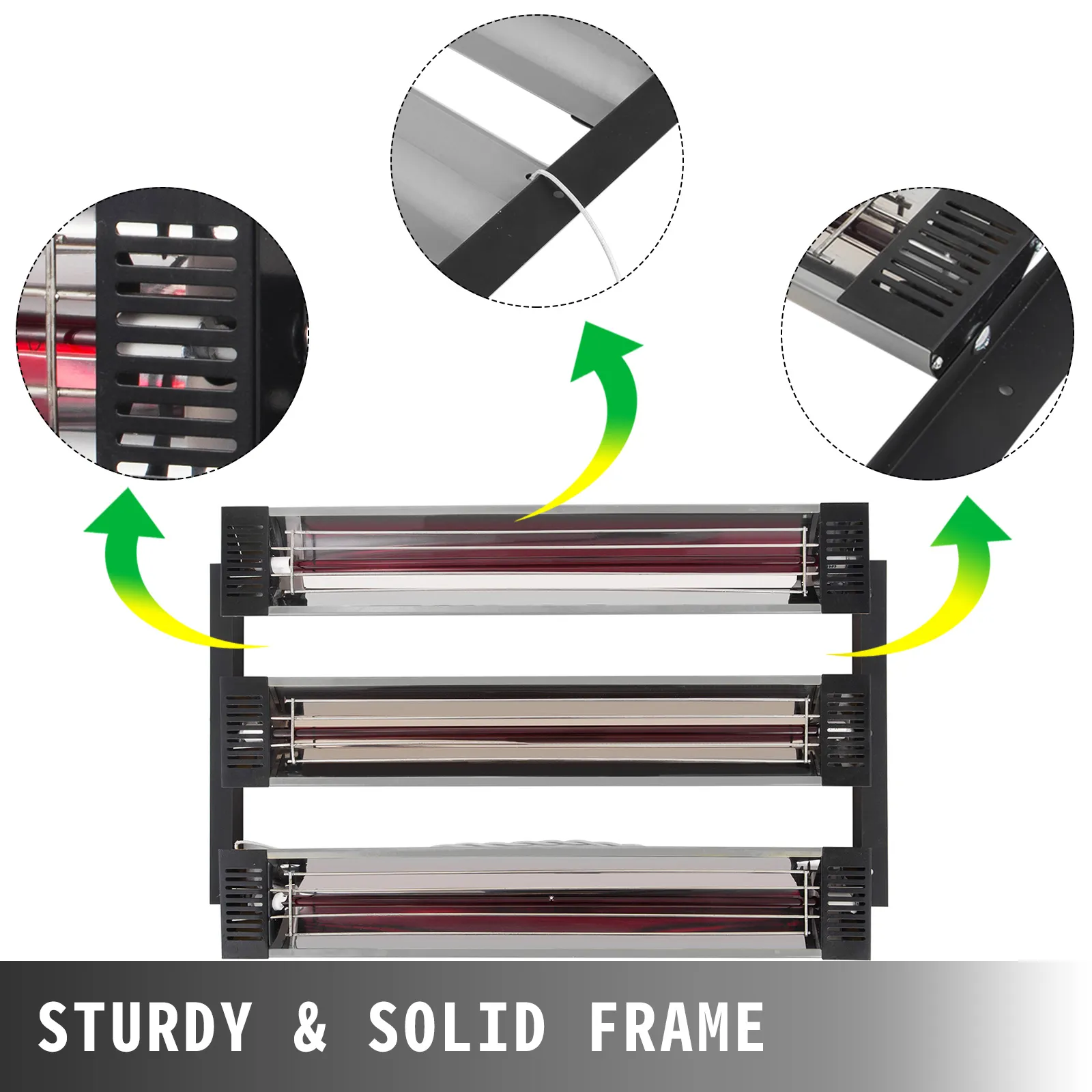 VEVOR paint curing lamp with a sturdy and solid frame, close-up details shown.
