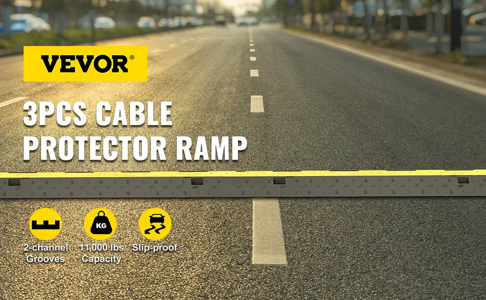 VEVOR cable protectors for road, 3pcs with 2-channel grooves and 11,000 lbs capacity.