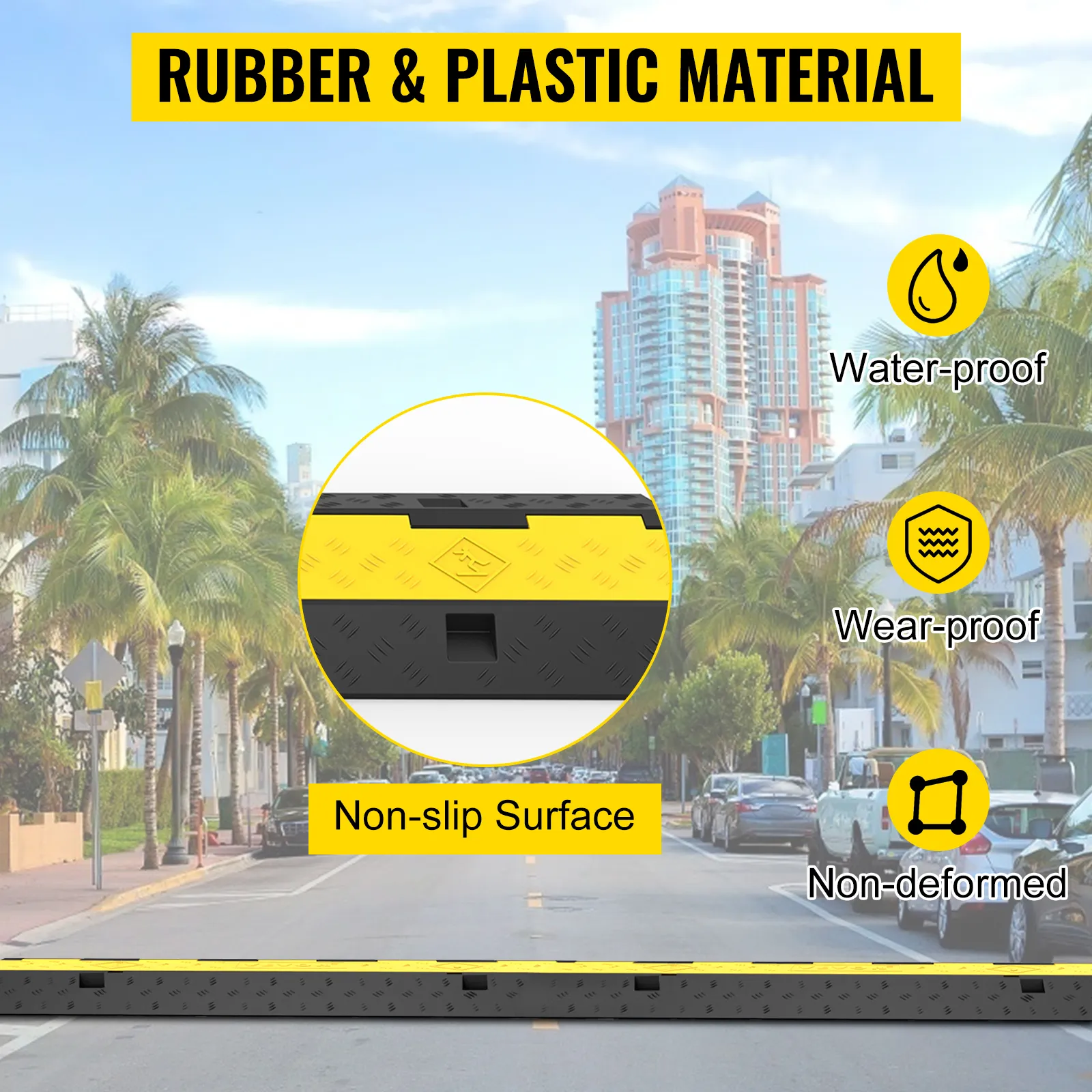 VEVOR cable protectors, rubber and plastic, non-slip, waterproof, wear-proof.