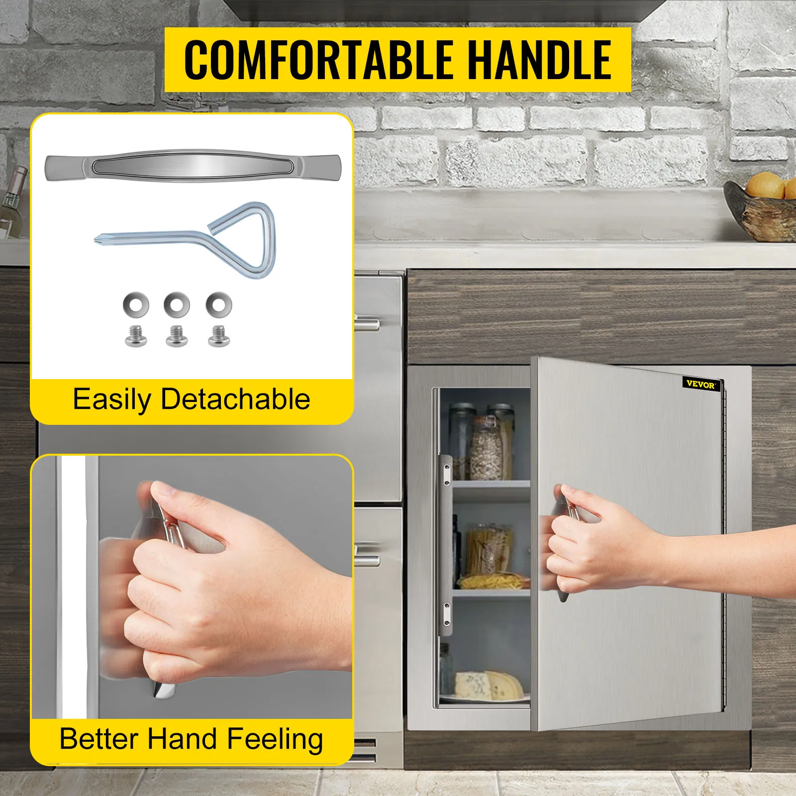 VEVOR bbq access door with comfortable handle, easily detachable, better hand feeling.