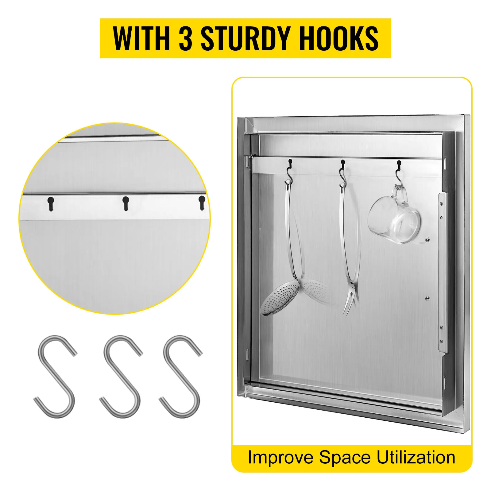 VEVOR bbq access door with 3 sturdy hooks for improved space utilization.