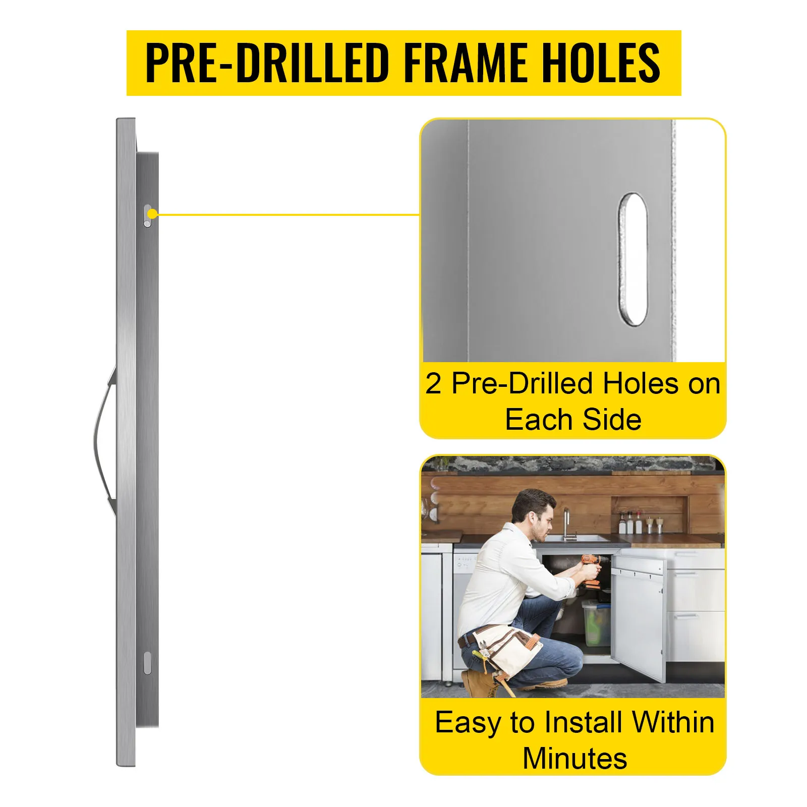 VEVOR bbq access door with pre-drilled frame holes for easy installation.