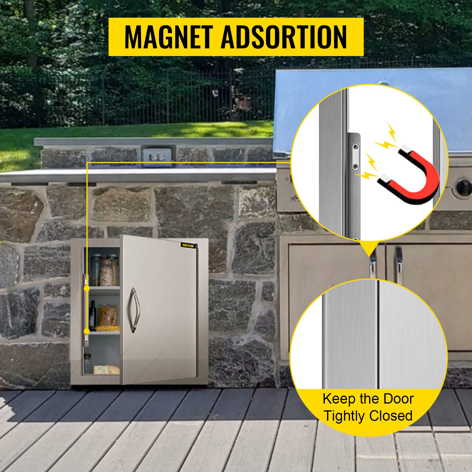 VEVOR bbq access door with magnetic adsorption for outdoor kitchens and storage.