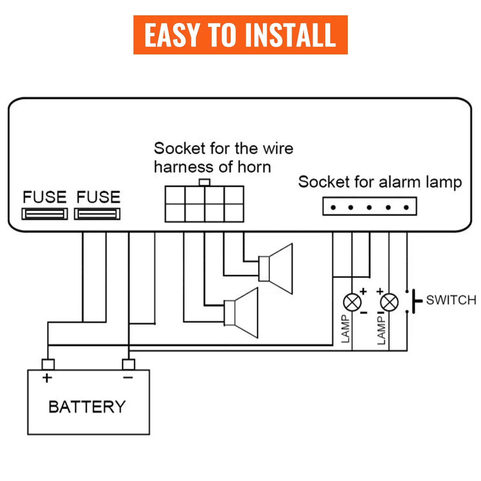 VEVOR car warning alarm system wiring diagram, easy to install instructions.
