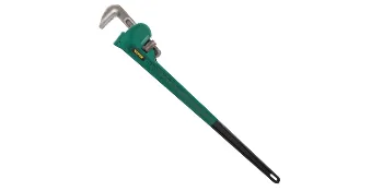 green and black VEVOR pipe wrench with a sturdy metal jaw and a long handle.
