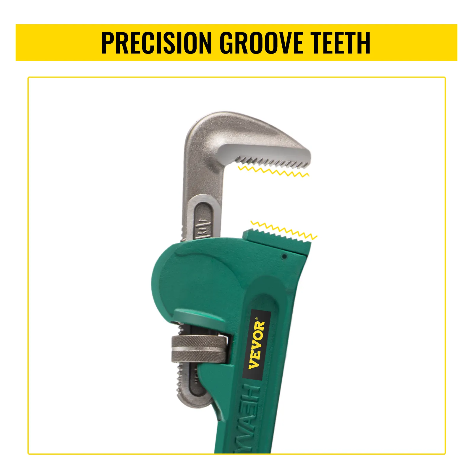 VEVOR pipe wrench showcasing precision groove teeth design.