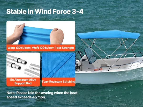 The Vortex Company TAN/Beige Square Tube Frame 4 Bow Pontoon/Deck Boat Bimini TOP 10' Long, 91-96" Wide