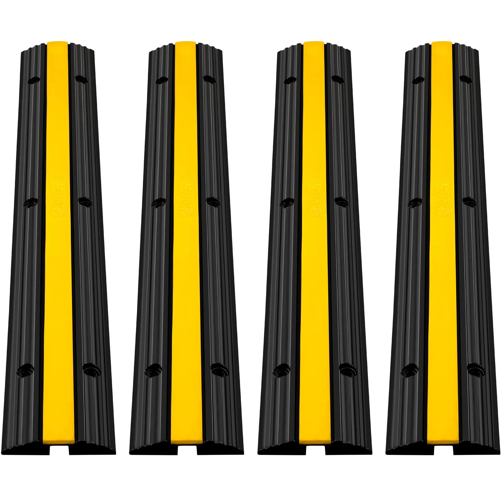 four black and yellow VEVOR cable protector ramps in a row.
