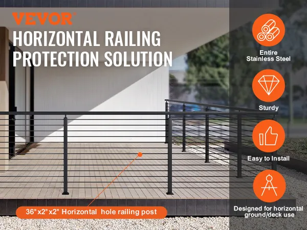 VEVOR cable railing post for horizontal protection solution, stainless steel, easy to install, sturdy.